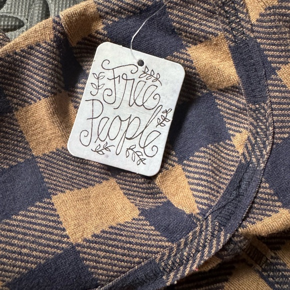 Free People Strapless Plaid Belted Jumpsuit in Navy and Tan - Picture 13 of 15